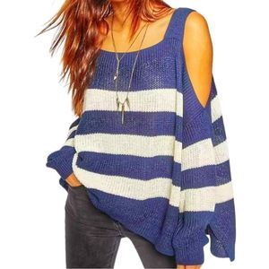 Romeo+Juliet Chunky Striped Blue Sweater Cold Shoulder and Side Splits Size S